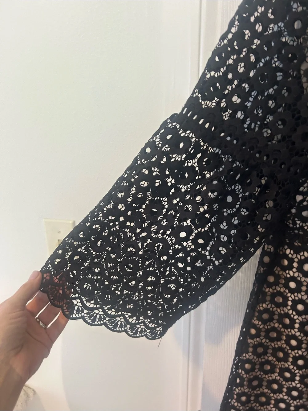 J Crew Bell Sleeve Daisy Dress Black Overlay Nude Lining Size 12